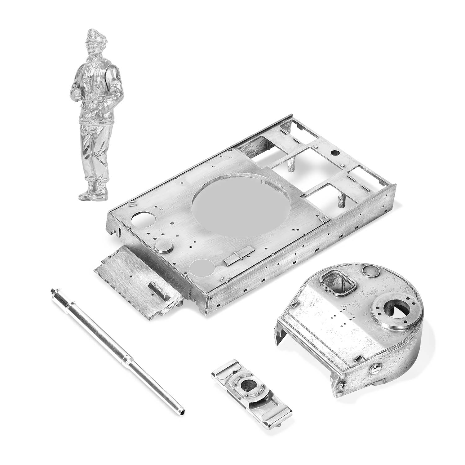 坦克主要部份均采用合金制造 (炮塔，炮盾，车体及其兵人）主炮管采用数控车床切割而成。