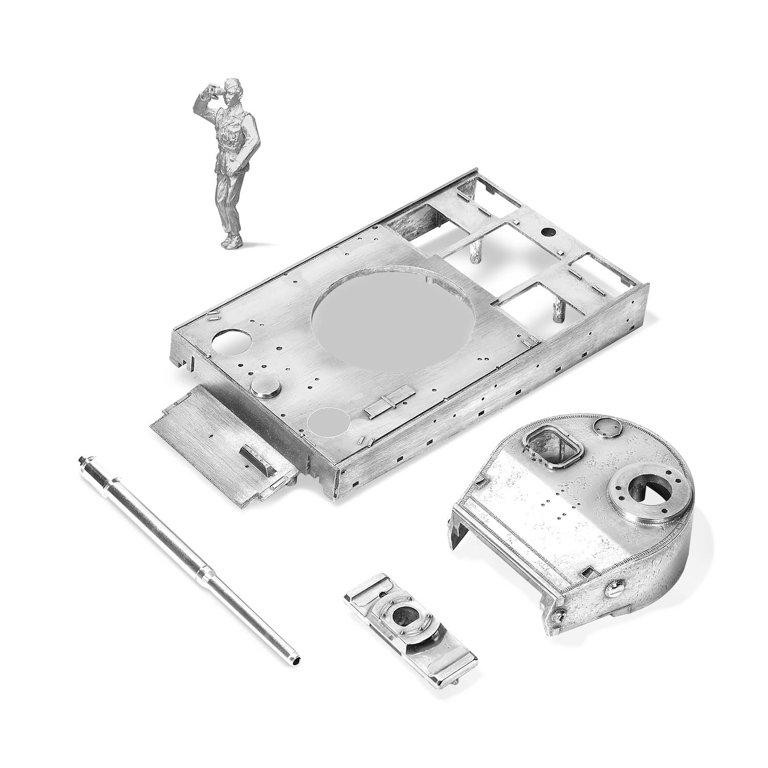 坦克主要部份均采用合金制造 (炮塔，炮盾，车体）主炮管采用数控车床切割而成。