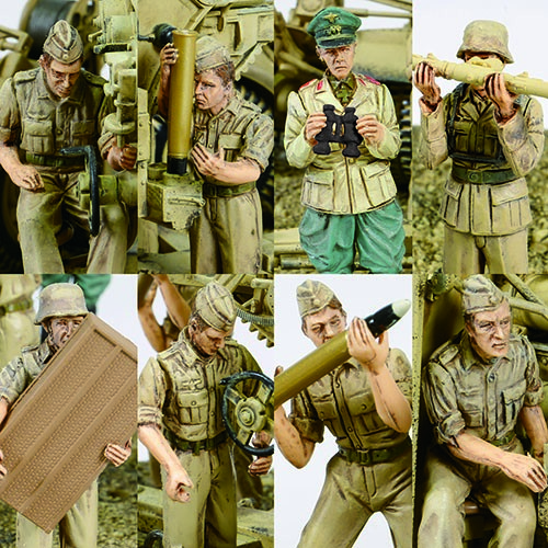 德军88毫米高射炮，Flak 36型基座配Flak 18型一体式炮管（包括七个沙漠服饰士兵公仔 & 隆美尔将军）